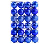 Lot de 24 boules de Noël incassables de 30 mm - Mini boules de Noël à suspendre pour sapin de Noël, vacances, décoration de fête de mariage - Bleu