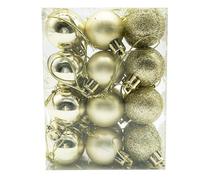 Lot de 24 boules de Noël incassables de 30 mm - Mini boules de Noël à suspendre pour sapin de Noël, vacances, décoration de fête de mariage - Doré