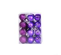 Lot de 24 boules de Noël incassables en plastique brillant mat à paillettes avec ficelle pour intérieur ou extérieur, fête de Noël, mariage (violet)