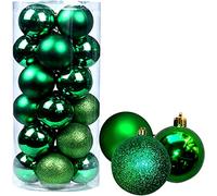 Lot de 24 Boules de Noël incassables pour Sapin de Noël - 30 mm - Vert émeraude - Décorations de Noël à Suspendre - Brillantes, Mates, pailletées