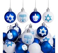 Lot de 24 Boules décoratives à Suspendre pour Hanoukka - Étoile de David - Boules incassables - Boules décoratives de Noël juives Blanches et Bleues pour décorations de fête