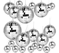 Lot de 24 Boules Disco décoratives à Paillettes Suspendre,Argentées Boules à Facettes Miroir,Décoration de Gâteau,pour Sapin de Noël, Mariage,fête Anniversaire,fête des années 70,80,90(3/6/8/10cm)
