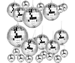 Lot de 24 Boules Disco décoratives à Paillettes Suspendre,Argentées Boules à Facettes Miroir,Décoration de Gâteau,pour Sapin de Noël, Mariage,fête Anniversaire,fête des années 70,80,90(3/6/8/10cm)