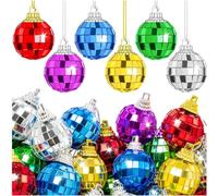 Lot de 24 boules disco réfléchissantes colorées à suspendre avec corde, boules à facettes 4D, décorations de fête pour sapin de Noël, fête de mariage, danse, festival de musique