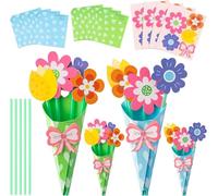 Lot de 24 bouquets de fleurs artisanales en papier à faire soi-même pour la fête des mères - Kit de fabrication de cartes pour enfants, fleurs en papier pour faire votre propre bouquet de fleurs