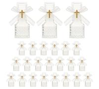 Lot de 24 bouteilles d'eau sacrée avec 24 épingles en croix et nœud en dentelle, 50 ml, récipient vide pour première communion, église, fête de mariage, cadeaux de Jérusalem, catholique chrétien
