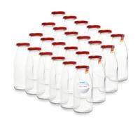 Lot de 24 bouteilles en verre vides de 250 ml avec bouchon à vis TO43 0,25 l - Pour bouteilles de lait, de jus et de smoothies (rouge)