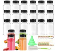 Lot de 24 bouteilles vides en plastique de 150 ml à remplir, réutilisables, avec brosse de nettoyage, entonnoir en silicone pour mini réfrigérateur, juicer, shots, eau, lait