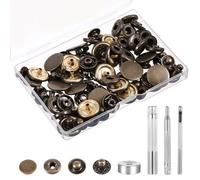 Lot de 24 boutons pression en cuir robuste de 17 mm, kit de boutons-pression en cuir avec 4 outils de fixation en métal pour vêtements, vestes, jeans, toile (laiton antique)