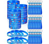 Lot de 24 bracelets colorés en silicone pour sensibilisation à l'autisme et à l'autisme - 24 porte-clés en métal - Accessoires pour adultes et enfants - Cadeaux pour adolescents