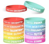 Lot de 24 bracelets de motivation pour enfants en allemand - Bracelet en silicone de couleur pastel - Cadeau d'anniversaire d'enfant - Cadeau d'adieu