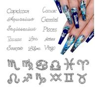 Lot de 24 breloques à ongles en alliage argenté, 12 de chaque mois du zodiaque et 12 symboles du signe du zodiaque, chaque breloque est un mot de constellation. AG-49