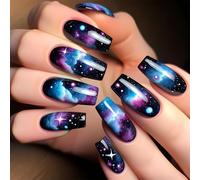 Lot de 24 caches brillantes à coller sur les ongles - Nuages d'étoiles - Faux carré à presser - Acrylique artificiel élégant