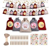Lot de 24 calendriers de l'Avent à remplir - 14 x 10 cm - En toile de jute - À remplir soi-même - Grand calendrier de l'Avent à remplir - Pour enfants