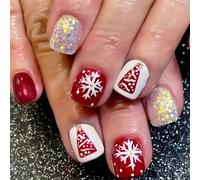 Lot de 24 carrés courts avec motifs flocons de neige pailletés pour l'automne pour les vacances en acrylique