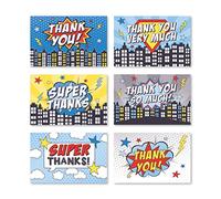 Lot de 24 cartes de remerciement avec enveloppes, pour fête d'anniversaire d'enfant ou adulte - Motif Bam Pow rouge et bleu