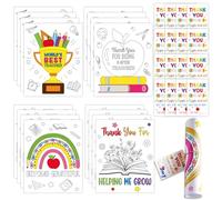 Lot de 24 cartes de remerciement en vrac pour enseignants, affiches à colorier avec étiquettes cadeaux de reconnaissance des enseignants, 4 motifs, colorez vos propres travaux manuels avec cartes de