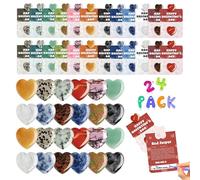 Lot de 24 cartes de Saint-Valentin pour enfants, classe scolaire - Pierres précieuses naturelles en forme de cœur avec cartes de vœux | Pierre précieuse en cristal unique pour garçons et filles