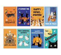 Lot de 24 cartes de vœux d'Halloween avec 8 motifs effrayants amusants (10,2 x 15,2 cm), parfaites pour les tours ou les friandises, les échanges en classe, les cadeaux de fête et l'envoi festif