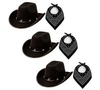 Lot de 24 chapeaux de cowboy noirs avec motif étoile cloutée et bandana cachemire noir - Accessoires de déguisement occidental pour adultes et enfants - Rodéo, Wild West, Halloween et fête