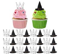 Lot de 24 chapeaux de sorcière et couronnes pour cupcakes, décorations de fête sur le thème de sorcière, mini chapeaux de sorcière argentés pour dessert, nourriture, fête d'anniversaire, décorations