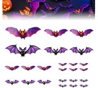 Lot de 24 chauves-souris lumineuses 3D à DEL 2025 - Décoration d'Halloween - Chauve-souris lumineuse à DEL à suspendre au mur (A-24 pièces)