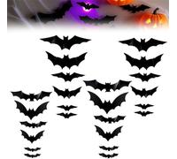 Lot de 24 chauves-souris lumineuses 3D d'Halloween - Décoration murale - Chauve-souris d'Halloween - Décoration d'Halloween pour fête, chambre à coucher, fenêtre