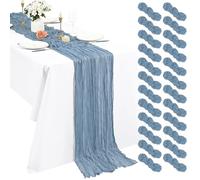 Lot de 24 Chemins de Table en étamine Chemin de Table Bohème en Gaze de 55 x 300 cm, Chemin de Table Rustique et Romantique pour fête de Mariage Thanksgiving décoration de Noël (Bleu Poussière)