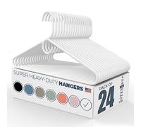 Lot de 24 cintres en plastique super résistants fabriqués aux États-Unis | Lot de 20, 30, 50 et 100 disponibles | Cintres en plastique robuste | Cintres en plastique pour placards et vêtements (blanc)