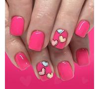 Lot de 24 clous créatifs à presser sur les ongles en forme de cœur, étoile à quatre points, rose brillant, court, carré, look tendance, cœur, étoiles, ongles