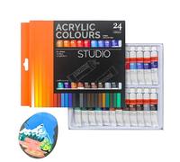 Lot de 24 couleurs acryliques - Pigments riches et imperméables pour bois, tissu, débutants