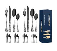 Lot de 24 couverts de cuisine en acier inoxydable - Avec motif tête de mort - Passe au lave-vaisselle - Fourchettes de cuisine portables et cuillères pour manger au camping
