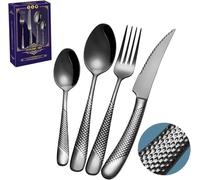 Lot de 24 couverts plats en acier inoxydable noir avec boîte cadeau, couverts de cuisine pour 6 couteaux, fourchettes et cuillères, ustensiles de cuisine pour la maison et le restaurant
