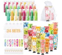 Lot de 24 crèmes pour les mains - Cadeau de Noël pour femme - Avec crèmes pour les mains, baume à lèvres, mini limes à ongles, sachets en organza et cartes de remerciement, petit cadeau pour femme
