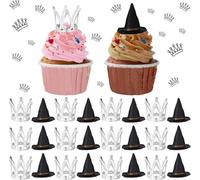 Lot de 24 Décoration de Gâteau Chapeau de Sorcière et Couronne Mini Cake Topper Décorations de Fête sur le Thème de Sorcière Méchante pour Halloween Anniversaire Fête de Princesse