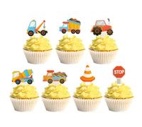 Lot de 24 décoration de muffins, pelleteuses, chantier de construction, cupcakes, gâteaux, plaque de rue, thème anniversaire, fête