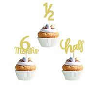 Lot de 24 décorations à paillettes pour cupcake - 6 mois - Paillettes - Semi-année - Anniversaire 1/2 - Décoration de gâteau d'anniversaire - Fournitures de fête (doré)