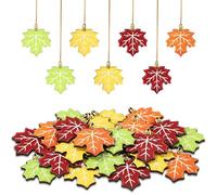 Lot de 24 Décorations d'automne en Forme Feuilles d'Érable, 4 Couleurs en Bois à Suspendre avec Corde pour Sapin Thanksgiving pour Festival Fête des Récoltes Décoration de la Maison