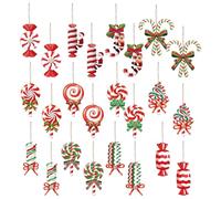 Lot de 24 décorations de bonbons en bois à suspendre, décorations de Noël à la menthe poivrée pour Noël, pour cheminée, maison, intérieur et extérieur, couronne d'