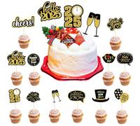 Lot de 24 décorations de cupcake 2025 Joyeux Nouvel An Cupcake Toppers, Joyeux Nouvel An Décoration de Gâteau 2025, Décoration de Gâteau pour le Nouvel An, Fête Nouvel An 2025