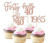 Lot de 24 décorations de cupcake à paillettes pour 40 anniversaires Forty depuis 1983 Pour 40 cupcakes Bonjour 40 ans Décoration de gâteau d'anniversaire pour 40 ans Cadeau d'anniversaire