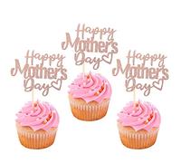 Lot de 24 décorations de cupcake Happy Mother's Day,Numéro 1 Maman Love Heart Best Mom Cupcake Picks pour femmes, décoration de gâteau,Accessoires rose doré