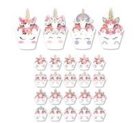 Lot de 24 décorations de cupcake licorne - Décoration de gâteau d'anniversaire - Décoration de cupcake pour fête d'anniversaire - Décoration de gâteau pour mariage - Dessert - Rose