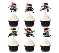 Lot de 24 décorations de cupcake ninja - Décoration de muffin - Arts martiaux - Karaté - Kung Fu - Guerrier - Thème ninja - Fête prénatale - Pour enfants - Anniversaire - Décoration de gâteau