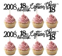 Lot de 24 décorations de cupcakes à paillettes pour 18e anniversaire depuis 2007 Adultes 18 pics à cupcakes Bonjour 18 ans Décorations de gâteau d'anniversaire pour joyeux 18e anniversaire fête Noir