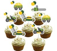 Lot de 24 décorations de cupcakes d'anniversaire en forme de tondeuse à gazon, pour garçons, décoration d'anniversaire sur le thème de la ferme, fournitures de fête sur le thème du tracteur