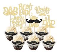 Lot de 24 décorations de cupcakes dorées à paillettes pour fête des pères « Happy Father's Day World's Best Dad »