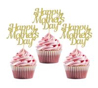 Lot de 24 décorations de cupcakes « Happy Mother's Day » à paillettes dorées pour la fête des mères