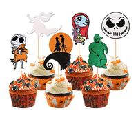 Lot de 24 décorations de cupcakes Jack Skellington à paillettes pour Halloween, motif tête de mort, fantôme, Jack et Sally sur le thème des cauchemars, mariage, anniversaire de mariage, fête