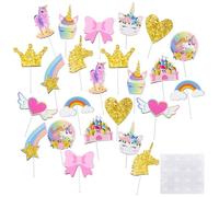 Lot de 24 décorations de cupcakes licorne WOLMIK - Décoration de cupcake - Décoration d'anniversaire - Pour fête d'anniversaire, mariage, dessert